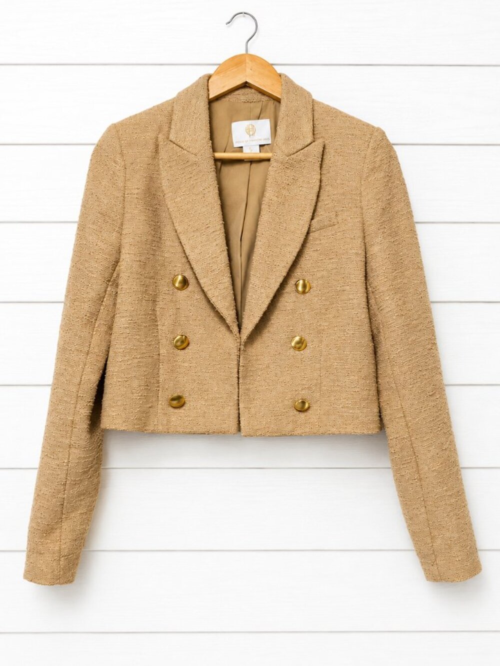 House of Harlow Tweed Cropped Blazer Size Small Neutral Beige Staple Piece